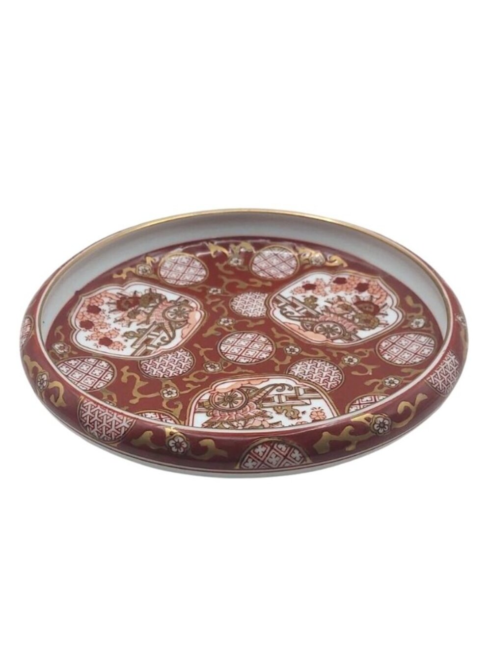Gold Imari Trinket Candy Dish Bowl Hand Painted Flower Cart Porcelain Japan Vtg